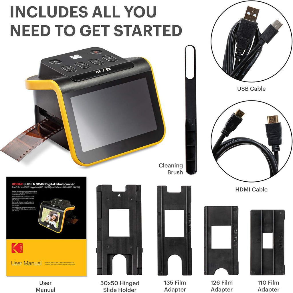 Film & Slide Scanner with 5" LCD Screen, 22MP JPEG Conversion 7k