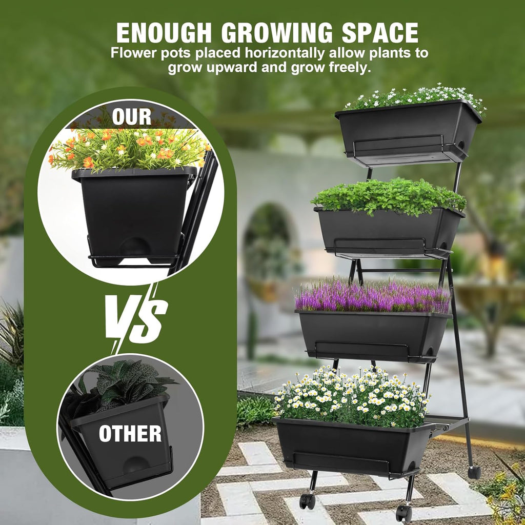 4 Tier Vertical Raised Garden Bed with Wheels and Drainage Holes k7