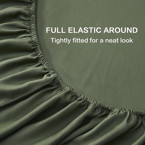Queen Sheets Set, Cooling Bamboo Bedding, Deep Pocket, Dark Green K7