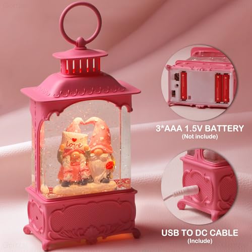 Easter Snow Globe Lantern with Timer Swirling Glitter, Indoor Decor A7