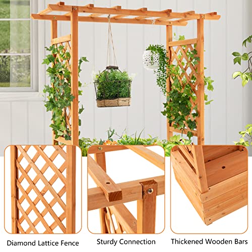 Raised Garden Bed with Arch Trellis Wood Planter Box k7