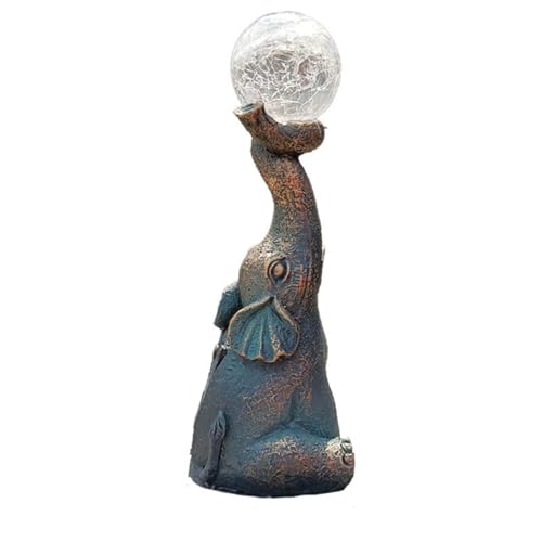 Solar Outdoor Statues, Angel Garden Ornaments Statue, Garden Decor Elephant with Cracked Glass Ball Statues, Lawn Decor Garden Figurine for Patio, Balcony, Yard, Housewarming Gifts (Bronze-Elephant)