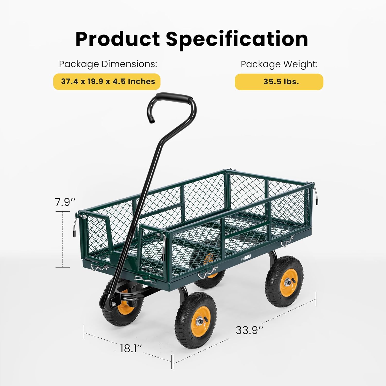 Heavy Duty Mesh Steel Garden Cart with Removable Sides 4.10/3.50-4 Wheels k7