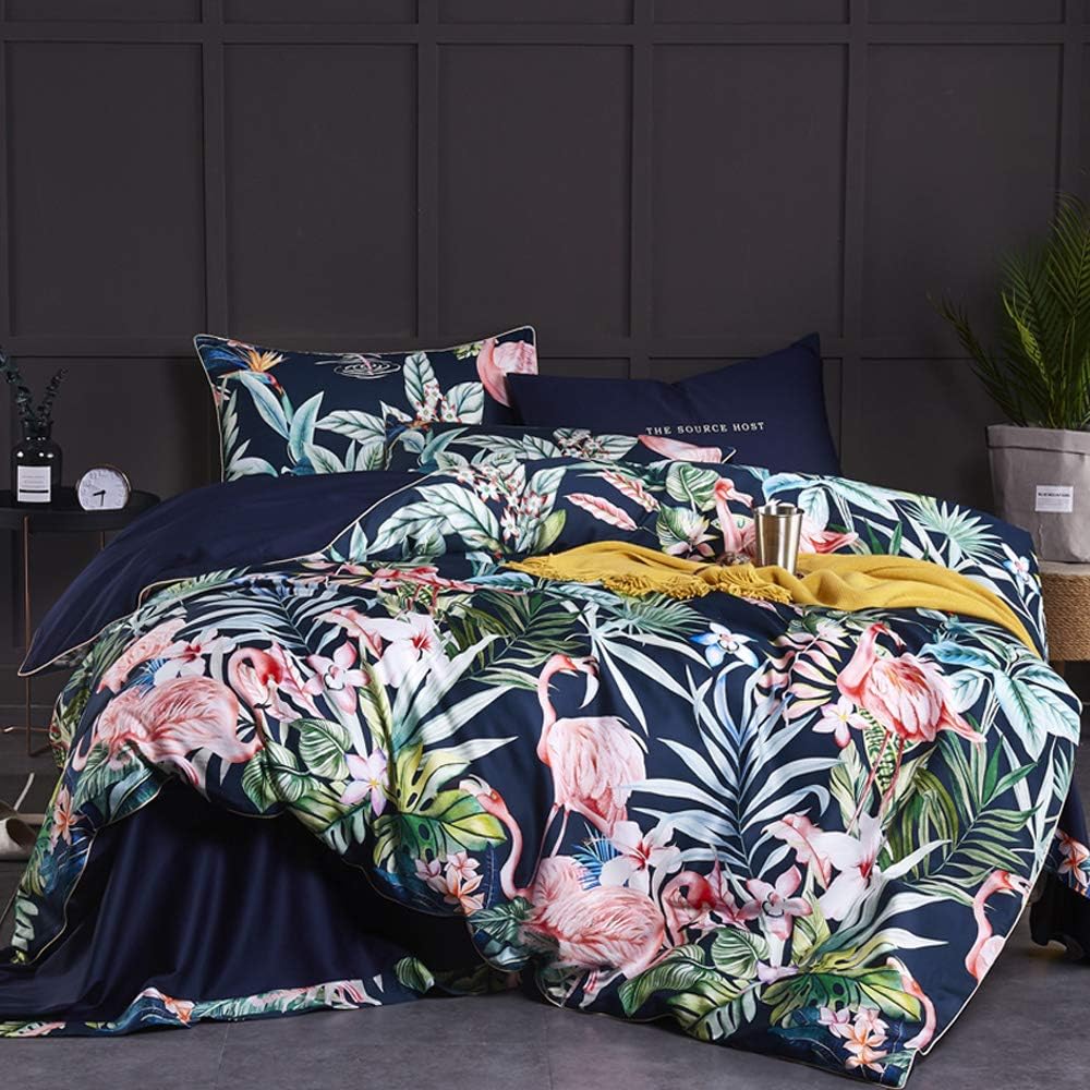Duvet Cover Set with Zipper Queen White Green Leaves a7