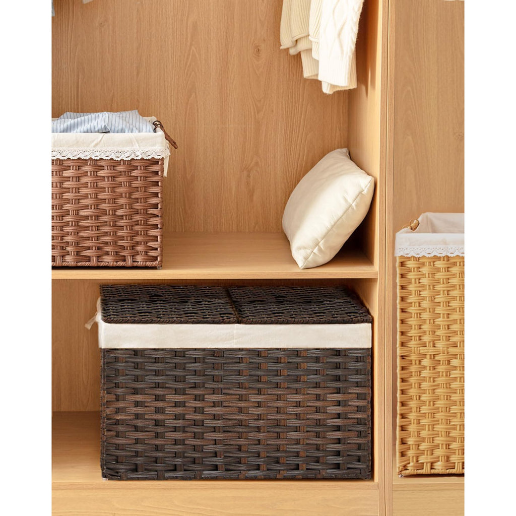 Woven Storage Basket with Lid, 65L Foldable, Gray a7