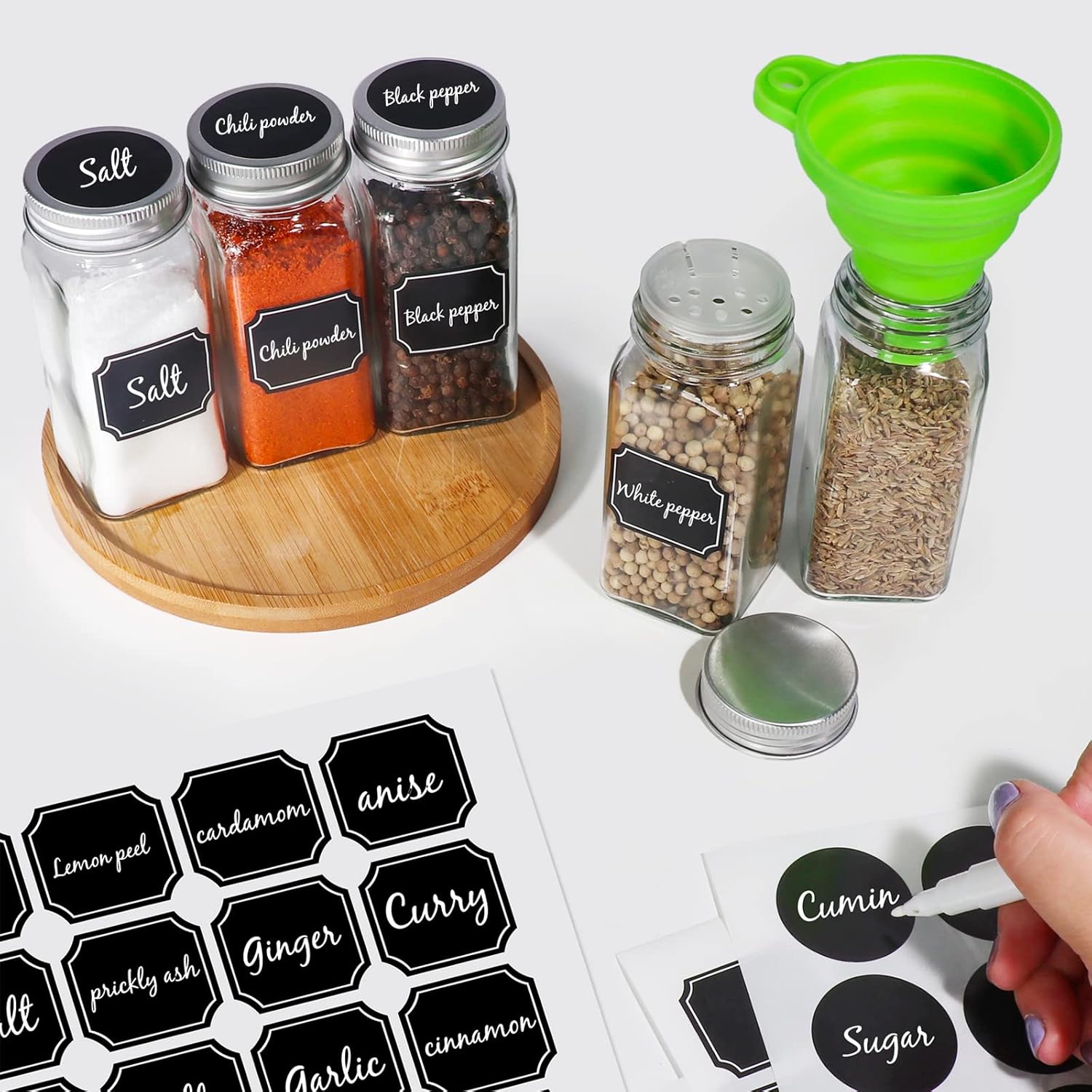 Glass Spice Jars 4oz with Metal Caps & Shaker Lid A7