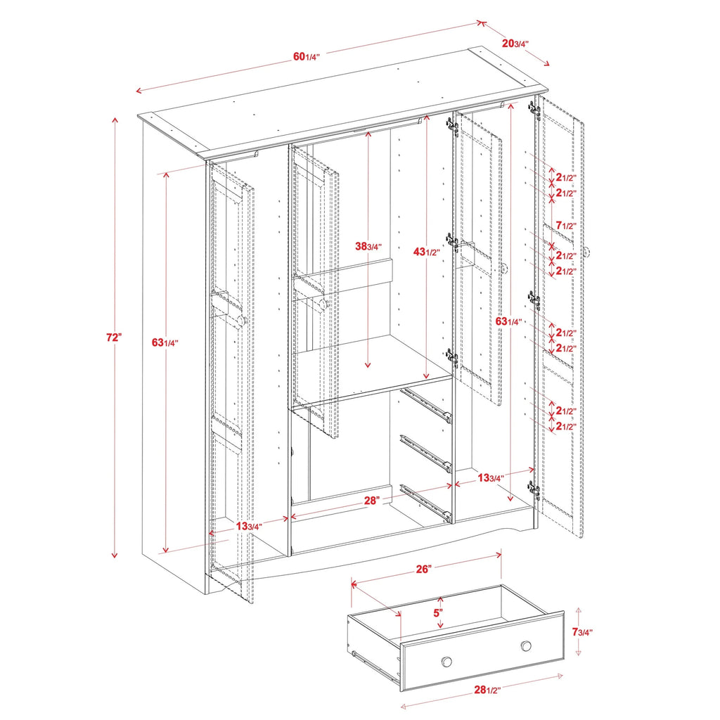 Solid Wood 4-Door Wardrobe Armoire White Metal Knobs k7