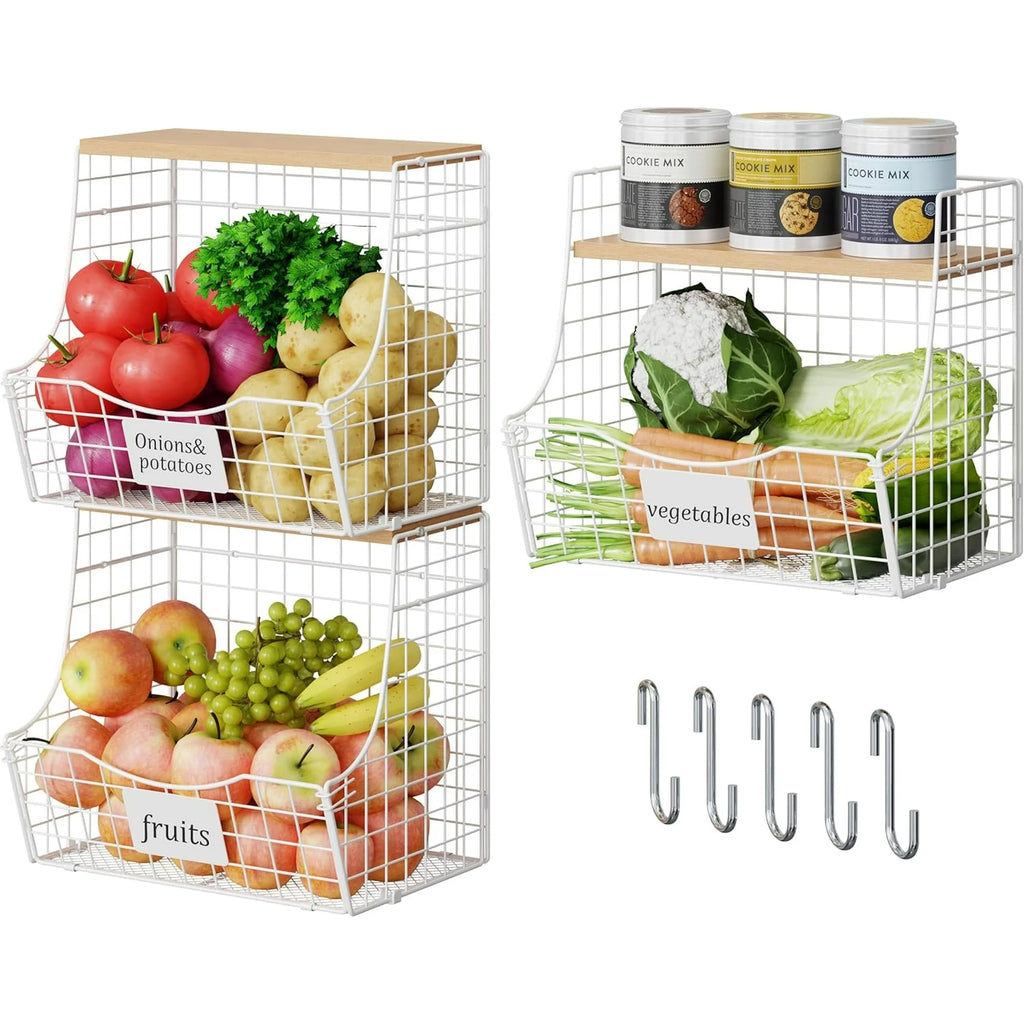 Hanging Kitchen Baskets 3 Pack with Wood Lid A7