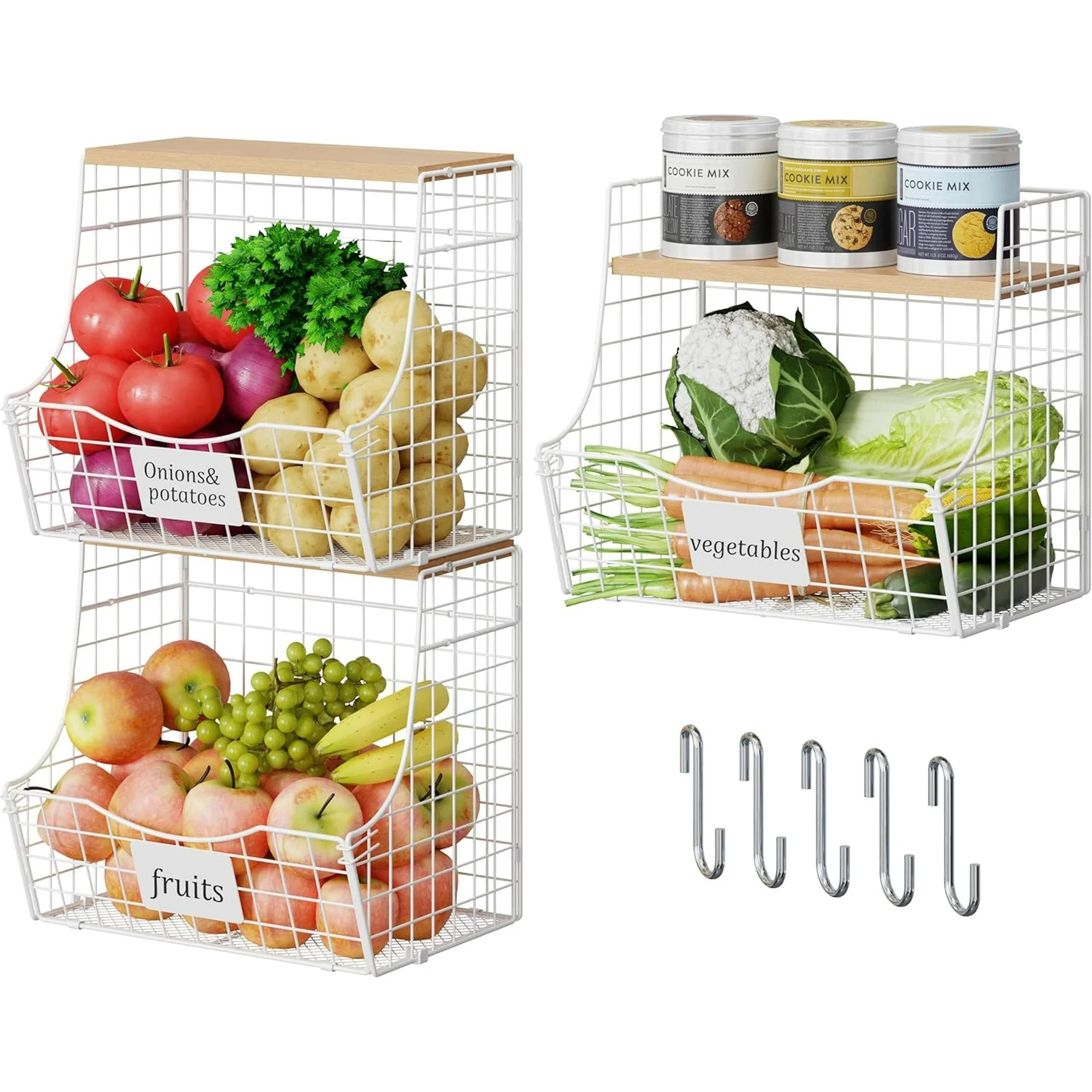 Hanging Kitchen Baskets 3 Pack with Wood Lid A7