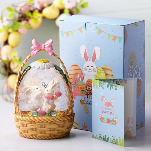 Easter Snow Globe Lantern with Timer Swirling Glitter, Indoor Decor A7