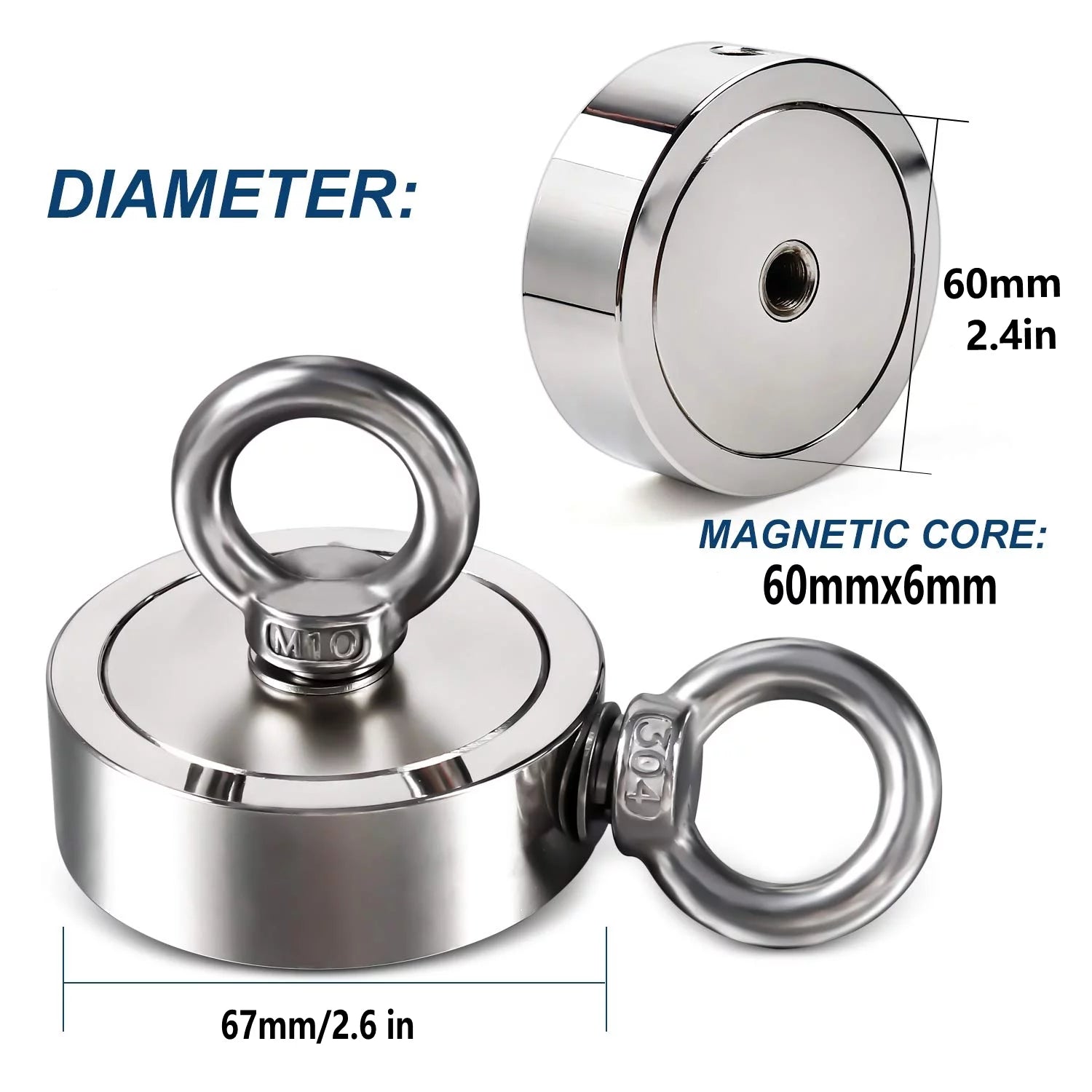 Fishing Magnet Kit 1300LBS Pull Force with Rope and Carabiner 7k