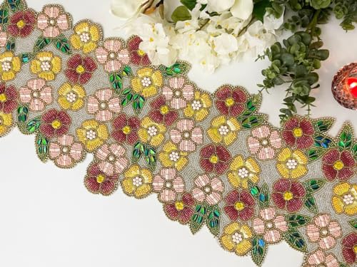 Beaded Table Runner 13x36 Multicolour H7q
