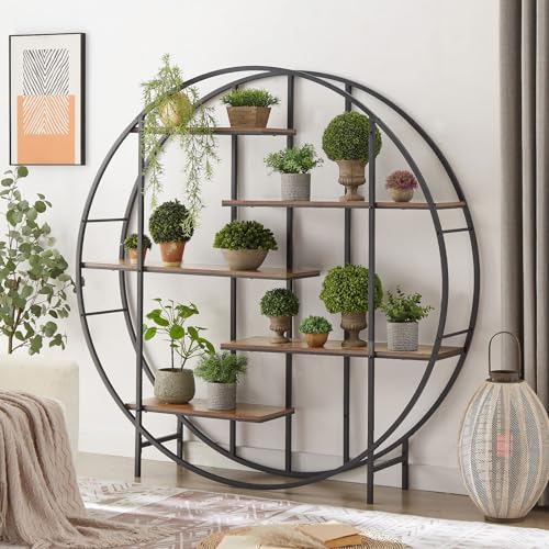 Plant Stand 5 Tier Tall Metal Shelf Indoor Round Ladder Rack Black Brown k7