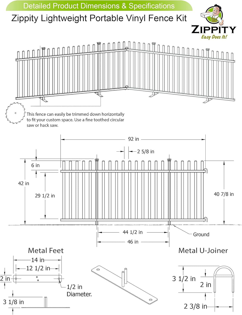 Portable Vinyl Picket Fence Kit 2 Panels a7
