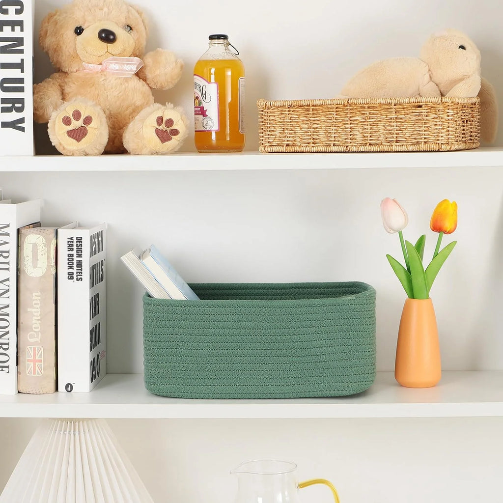 Small Storage Baskets for Organizing, Woven Rope Cube Bins 3 Pack A7