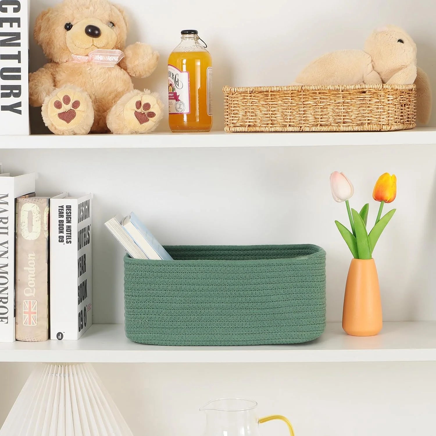 Small Storage Baskets for Organizing, Woven Rope Cube Bins 3 Pack A7