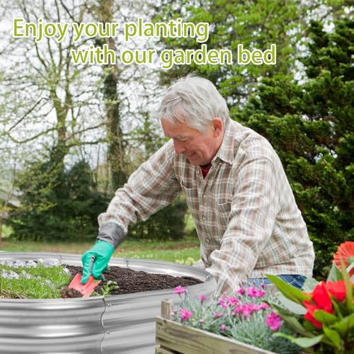 Oval Metal Raised Garden Bed Planter Box 6x3x1ft Silver a7