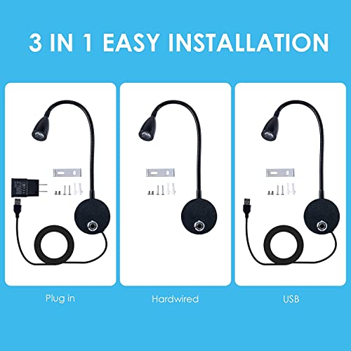 LED Wall Mount Reading Light Set of 2, 3W Gooseneck Lamp a7