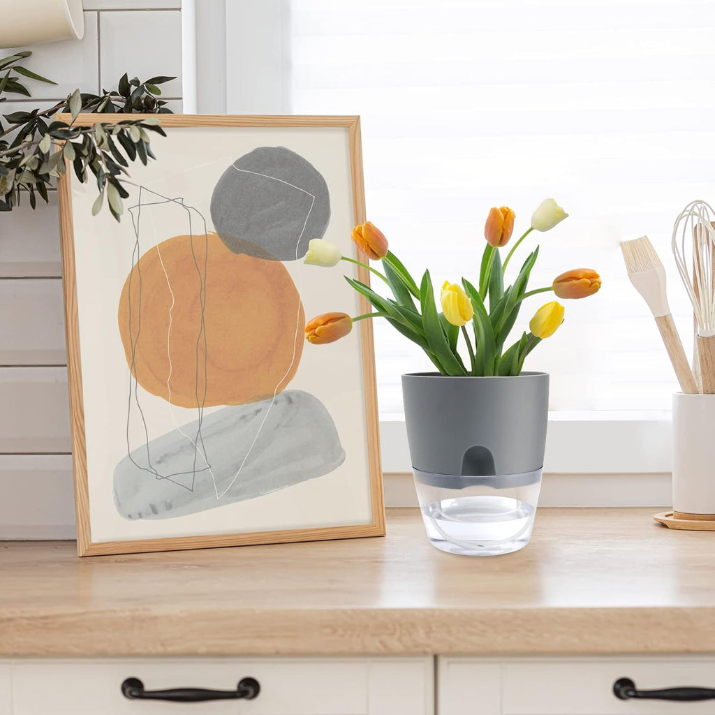 Self-Watering Plant Pot 6 Inch 6 Pack Grey a7