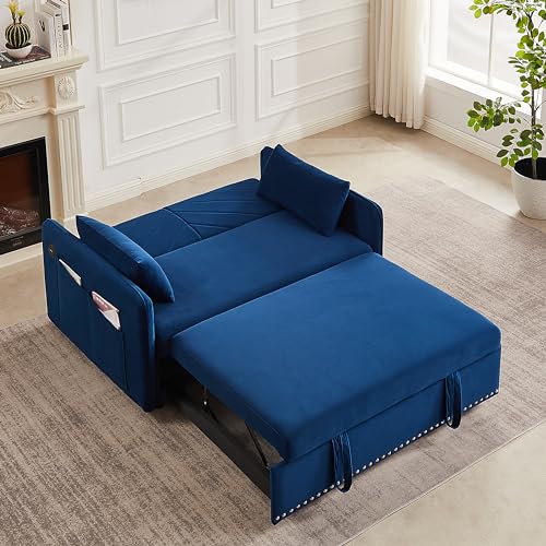 55 Inch Sleeper Sofa with USB Port, 3-in-1 Adjustable Couch Blue k7