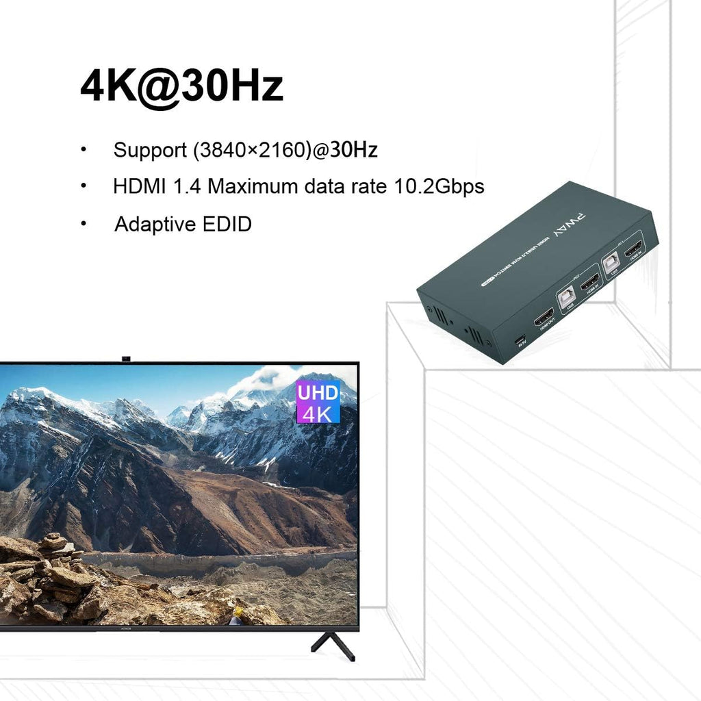 KVM Switch HDMI 2 Port, 4K@30Hz, USB2.0 Hub, Hotkey Switch a7