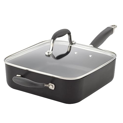 Anolon Advanced Hard Anodized Nonstick Saute Square Fry Pan with Helper Handle, 4 Quart, Graphite Gray,83862