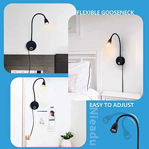 LED Wall Mount Reading Light Set of 2, 3W Gooseneck Lamp a7