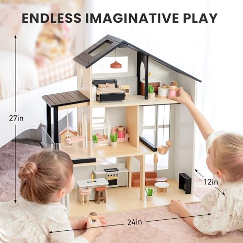 Dollhouse with 53Pcs Furniture Wooden A7