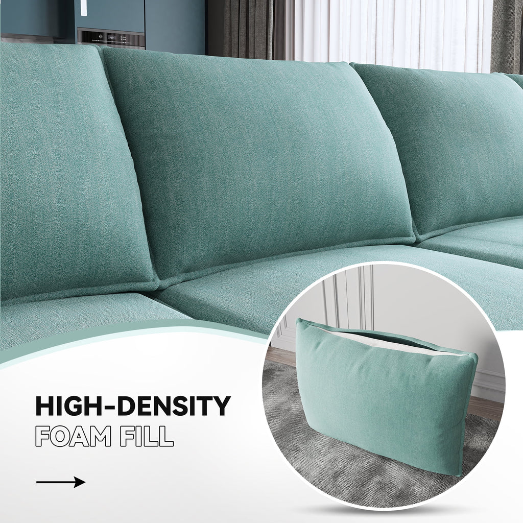 Modern Convertible Fabric Sleeper Sectional Sofa Bed with Storage Ottomans Aqua Blue k7