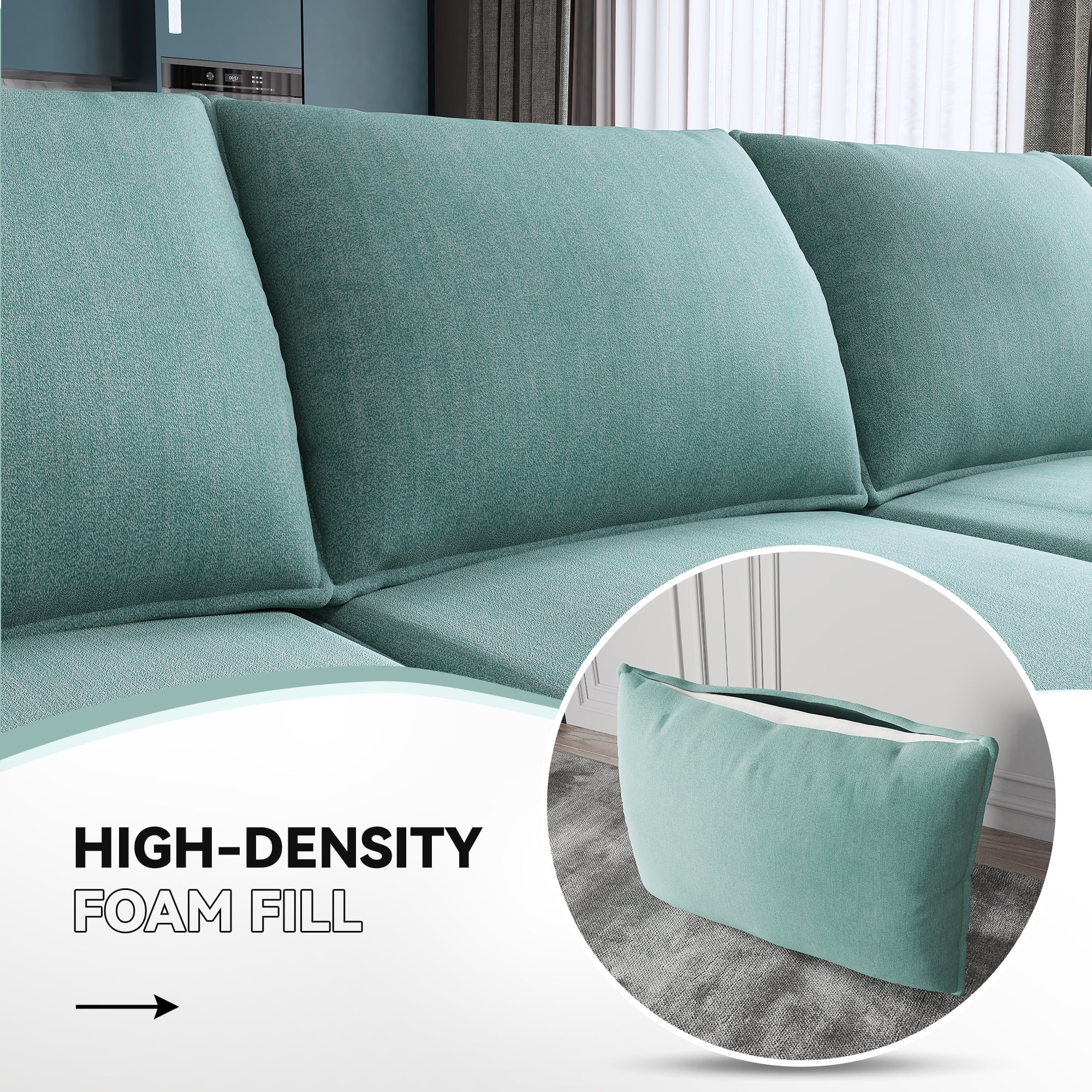 Modern Convertible Fabric Sleeper Sectional Sofa Bed with Storage Ottomans Aqua Blue k7