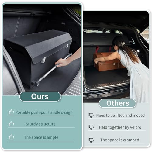 Car Organizer Trunk, Collapsible Leather with Lid, Auto Cargo Storage a7