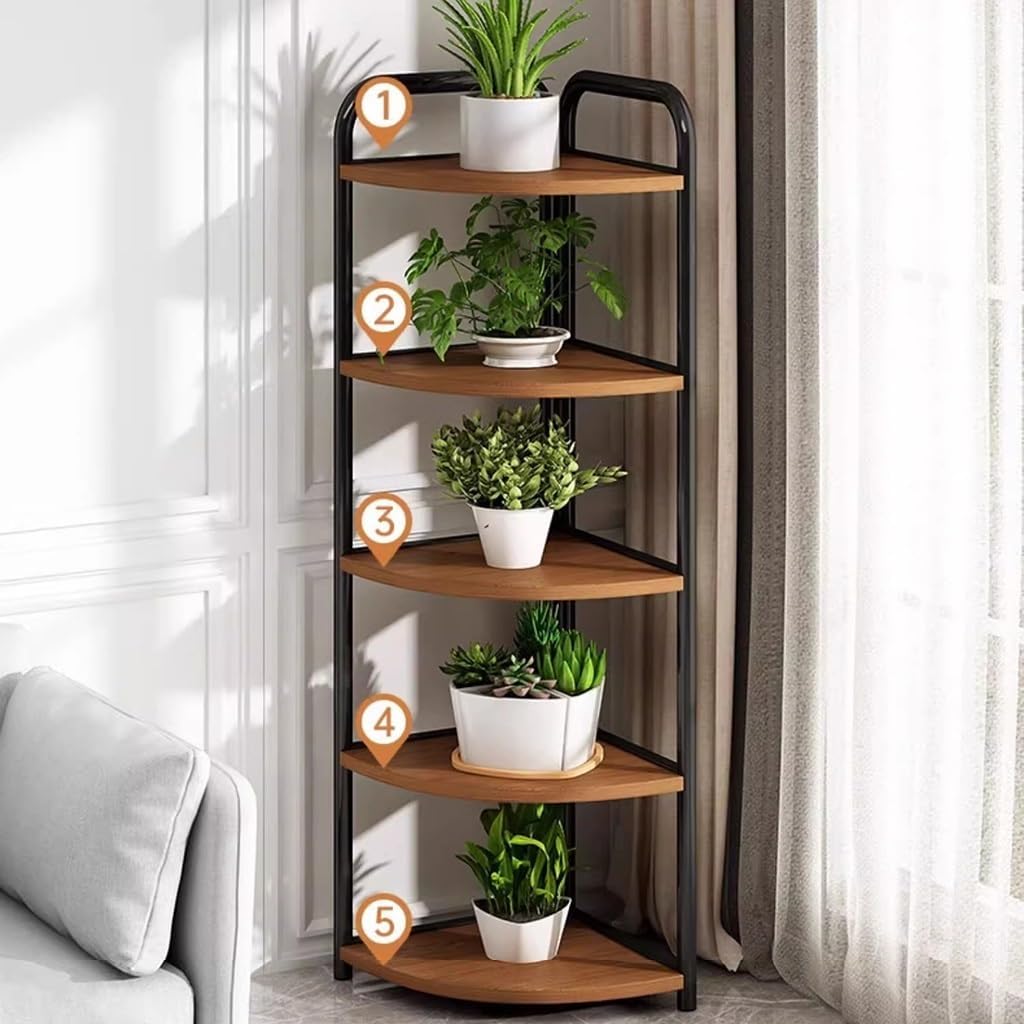5 Tier Wood Plant Stand Corner Metal Flower Rack 7k