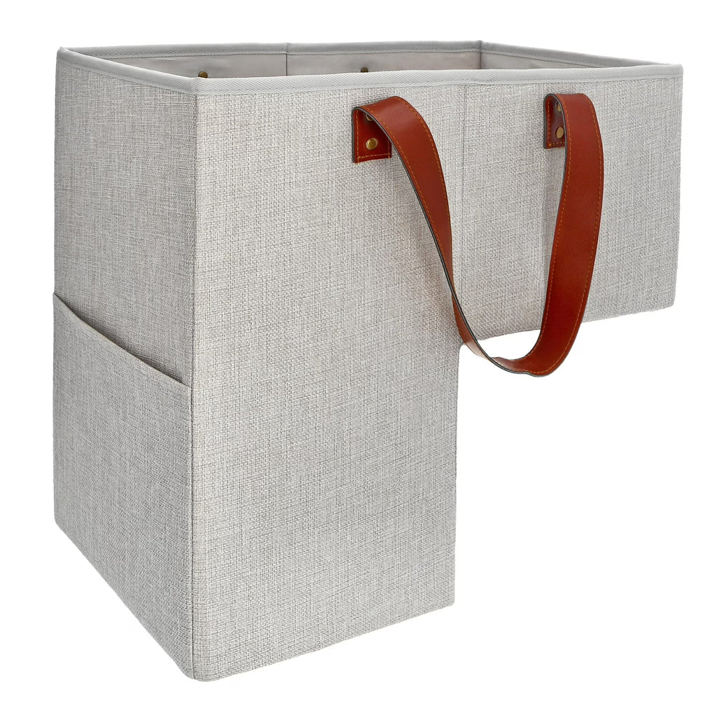 Foldable Stair Basket for Carpet and Wood Stairs, 16L x 9.5W x 16H Storage Organizer, Handles for Easy Carry, Home Office Decor, Gray