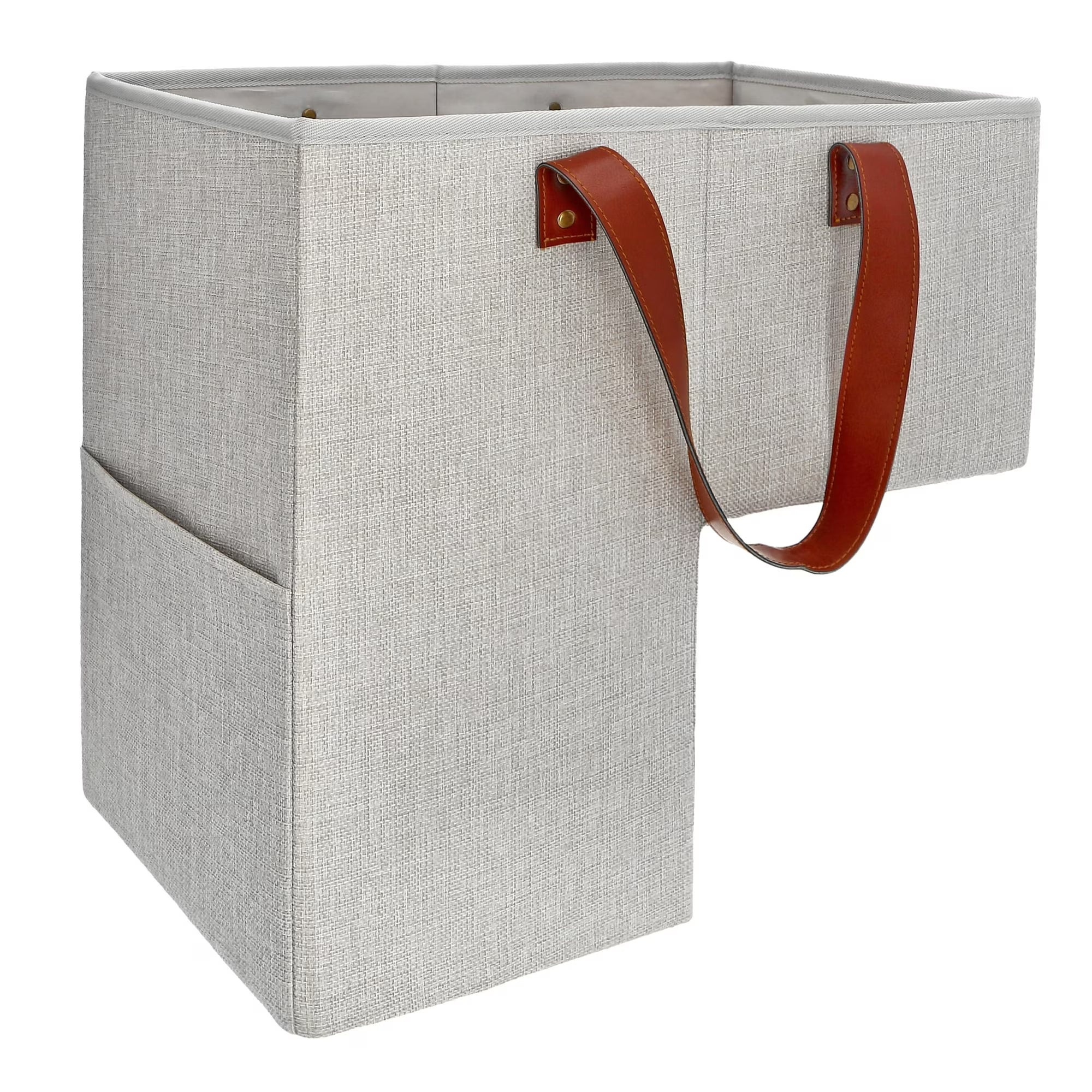 Foldable Stair Basket for Carpet and Wood Stairs, 16L x 9.5W x 16H Storage Organizer, Handles for Easy Carry, Home Office Decor, Gray