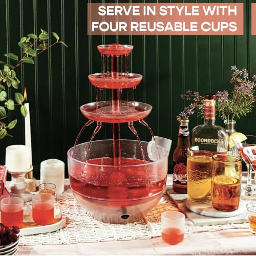 Drink Fountain for Parties - 1.5 Gal, 3 Tier Punch Bowl Tower, LED Base, 4 Cups a7