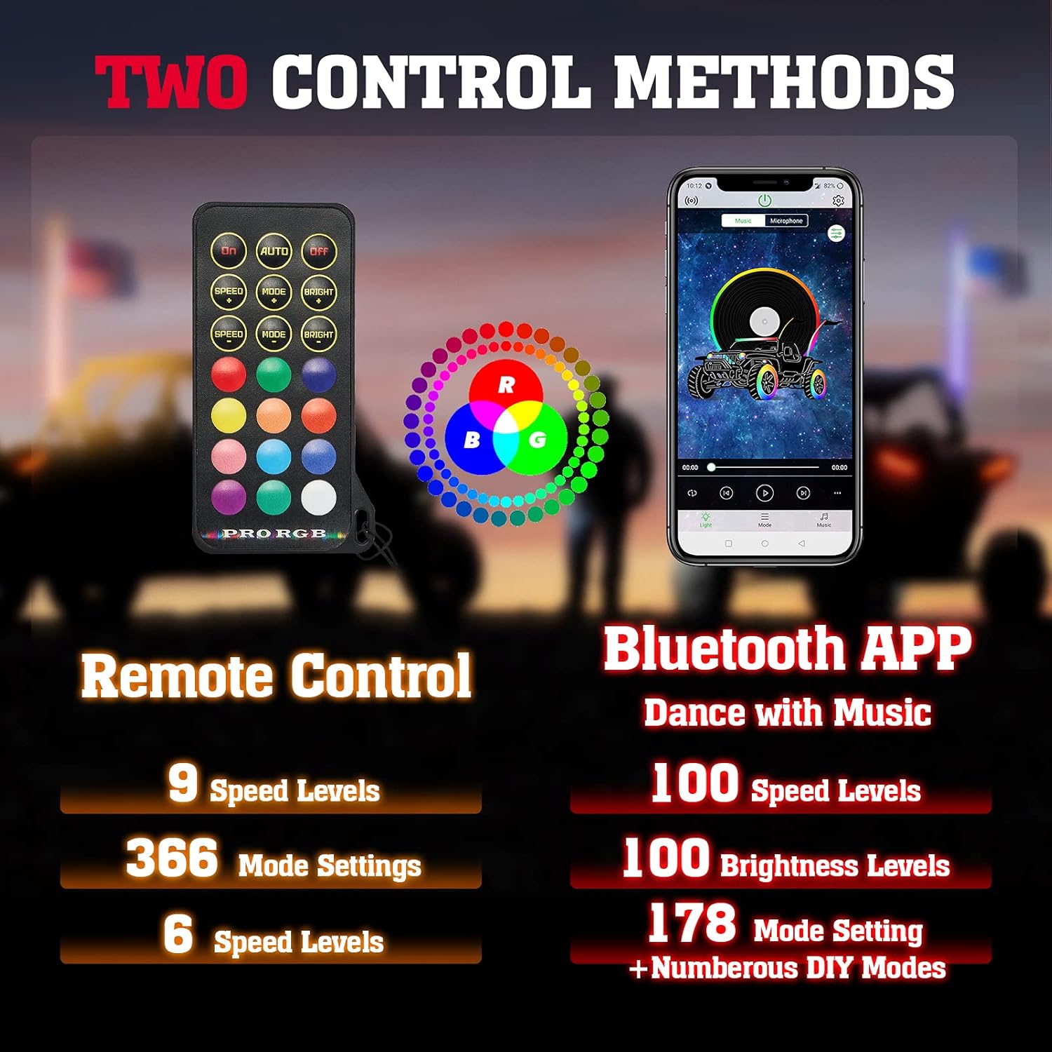 LED Whip Lights for UTV ATV Bluetooth, 366 Modes Spiral RGB, 2pcs 3ft a7