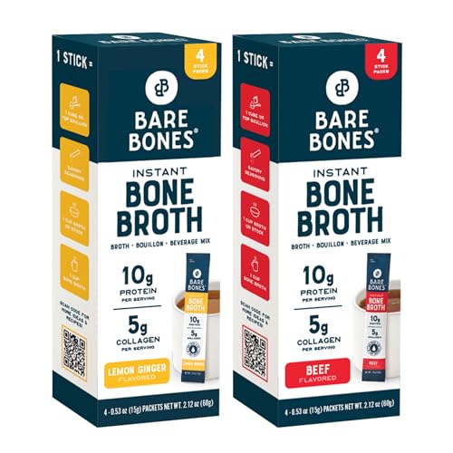 Bone Broth Instant Powdered Beverage Mix, Chicken & Beef Variety Pack 32 Sticks a7