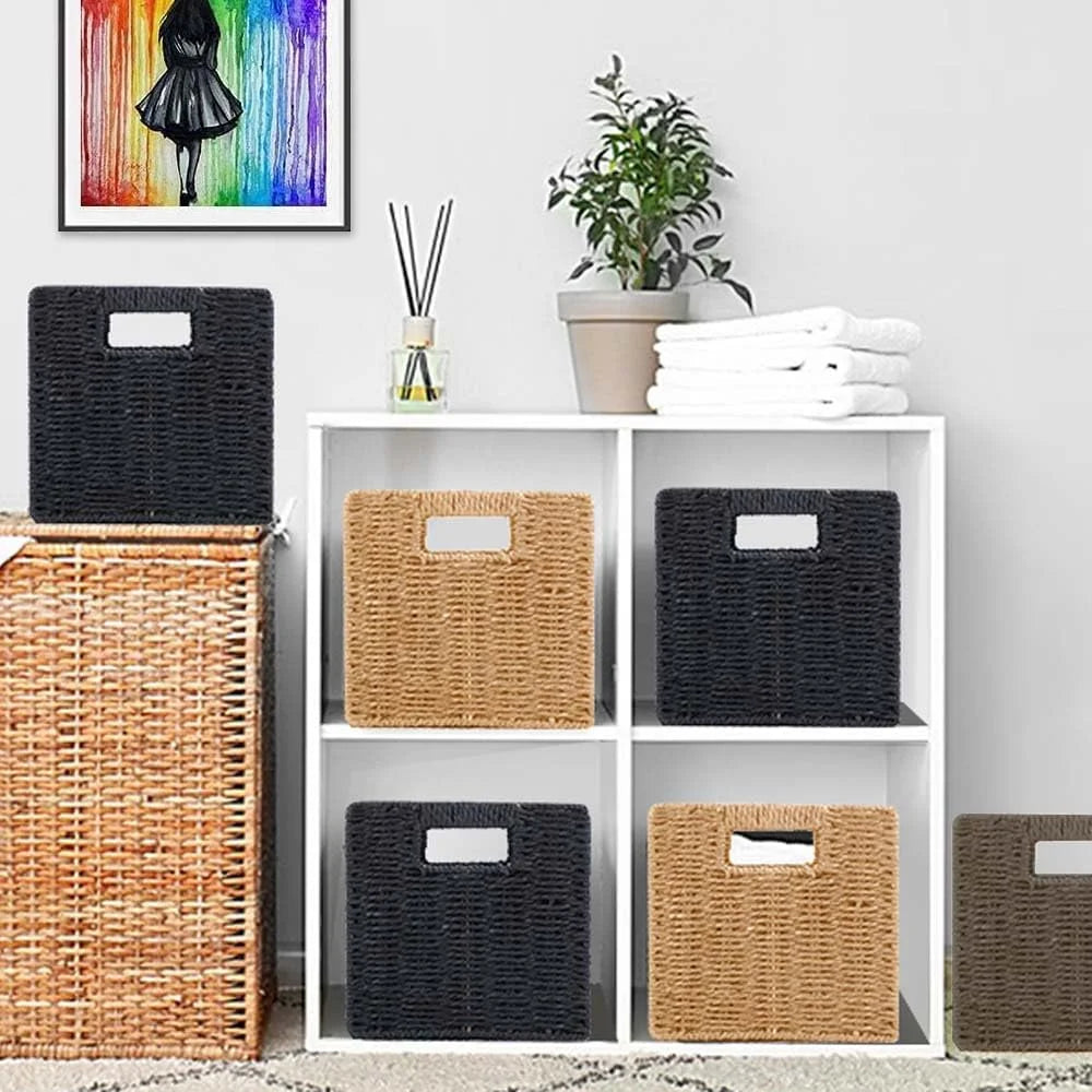 Wicker Storage Baskets 8.7 Inch Foldable Cube Organizer a7