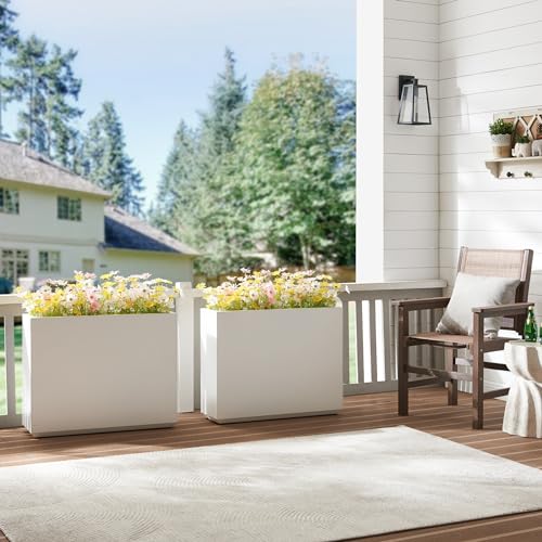 Metallic Outdoor Planter Box, Tall Divider, White 7k