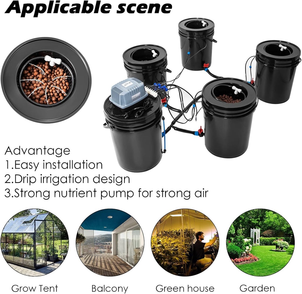 Hydroponic DWC Bucket Kit for Vegetables 4 Bucket System a7