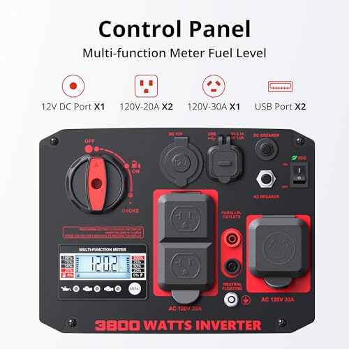 Gas Powered Portable Inverter Generator, CO Sensor, Quiet Backup A7