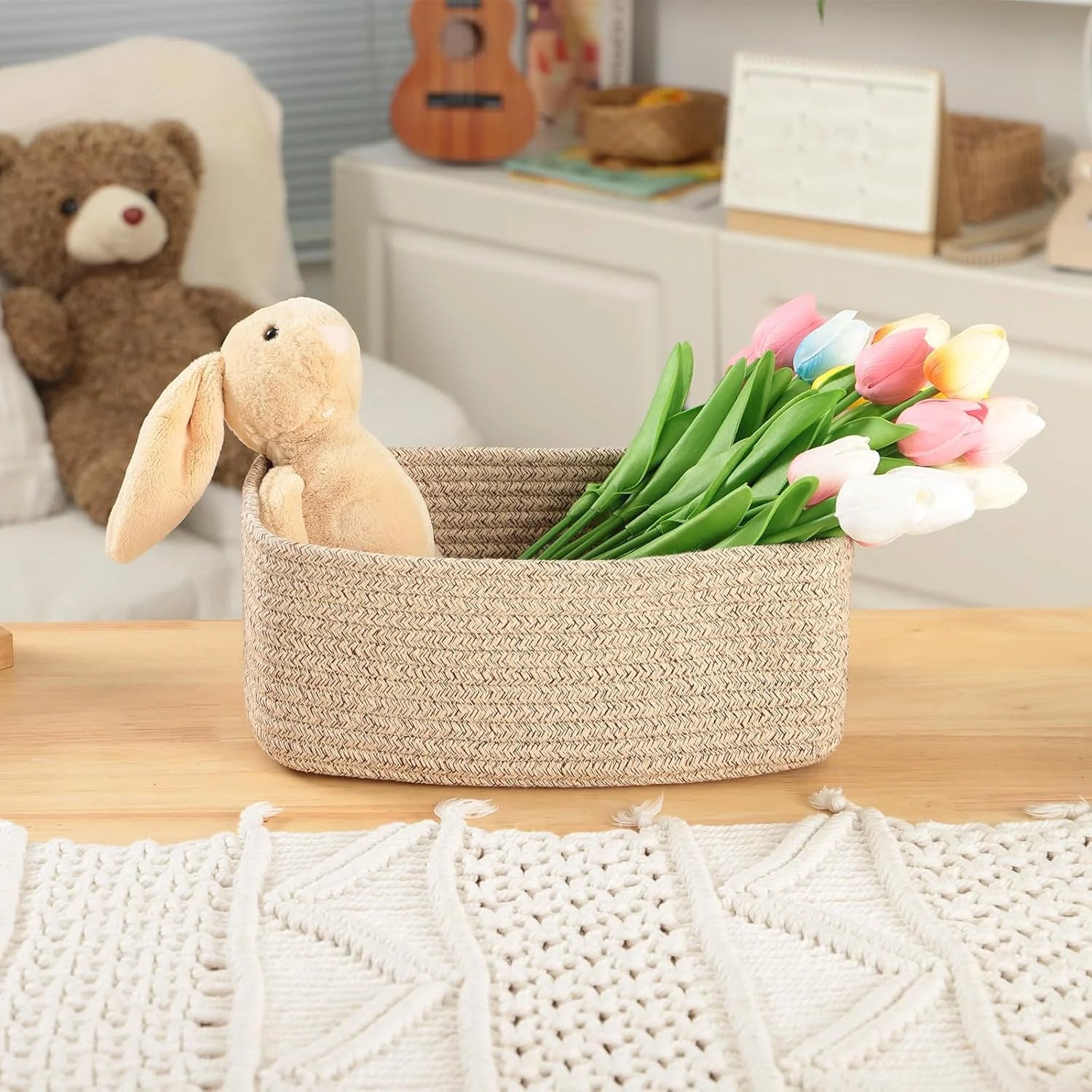 Small Storage Baskets for Organizing, Woven Rope Cube Bins 3 Pack a7