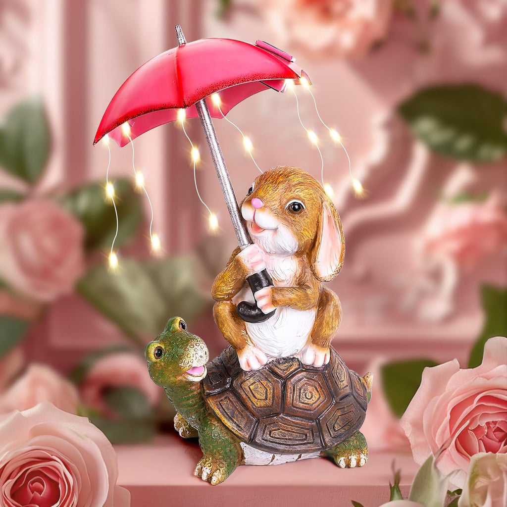 Solar Garden Statues Rabbit Turtle Decor Lights for Outside Yard A7k