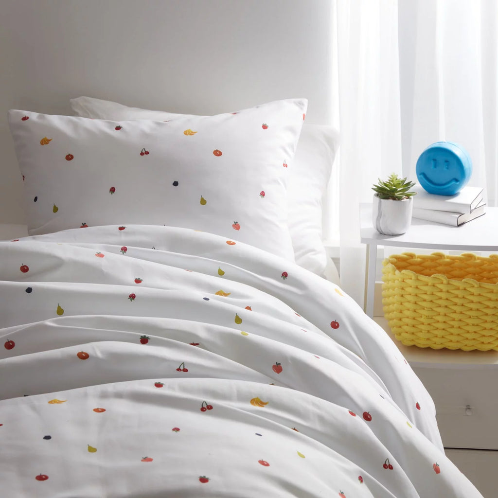 Fruit Showers Comforter and Sham Set White Rainbow Fruits Full Queen A7