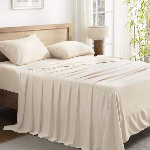 Queen Sheets Set, Cooling Bamboo Bedding, Deep Pocket, Dark Green K7