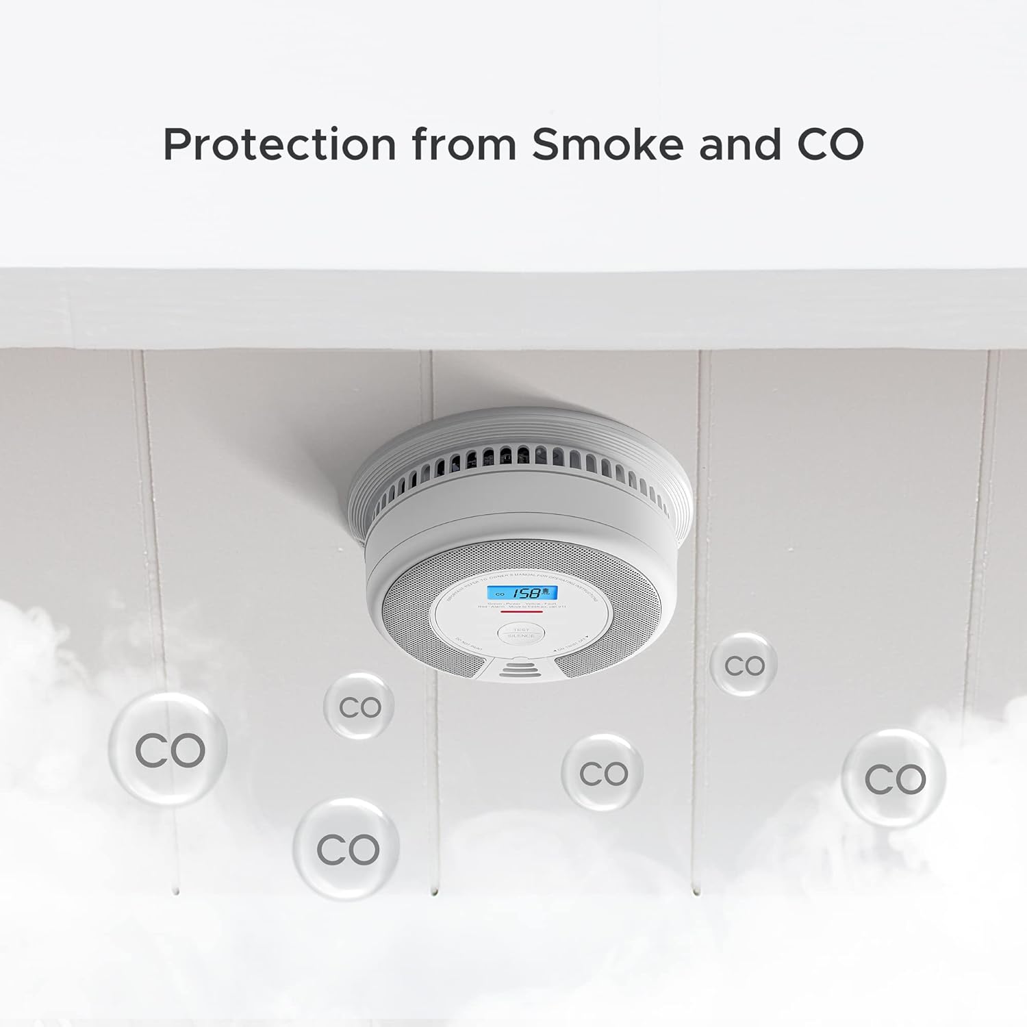 Smoke and CO Detector Alarm with LCD Display, 5-Pack k7