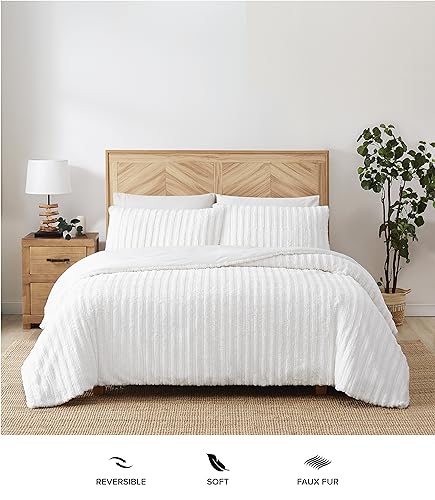 Plush Faux Fur Comforter Set with Pillow Shams, Full/Queen, Seal Grey k7