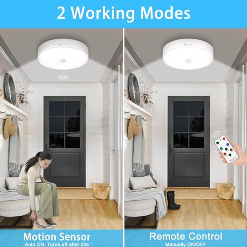 Motion Sensor Ceiling Light with Remote, Rechargeable 2 Pack a7