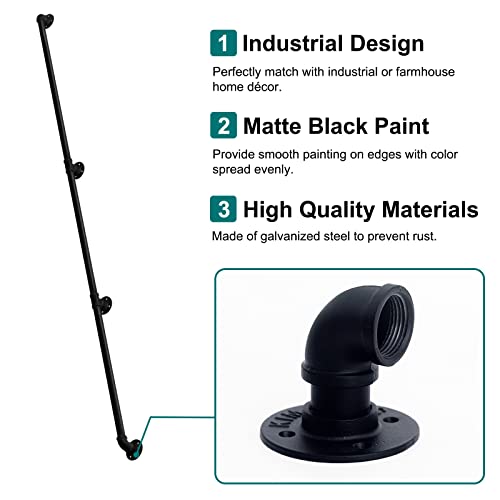 Industrial Pipe Wall Handrail Farmhouse Stairway Railing Matte Black k7