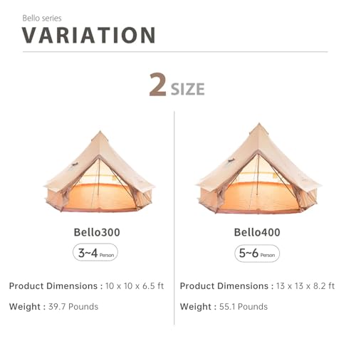 Canvas Bell Tent with Stove Jack, 4 Season Camping for 3-6 Person A7